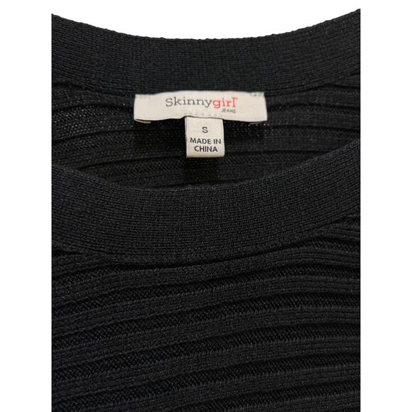 Skinnygirl Jeans Luna Boat Neck Ribbed Knit Sweater Black Button Shoulder Small - Picture 4 of 8